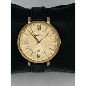 Fossil ES3707 Women's Black Leather Rose Analog Dial Quartz Wrist Watch KS520